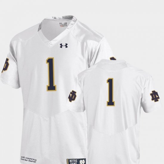 #1 College Football University of Notre Dame Finished Replica Under Armour Mens White Jersey 345460-862