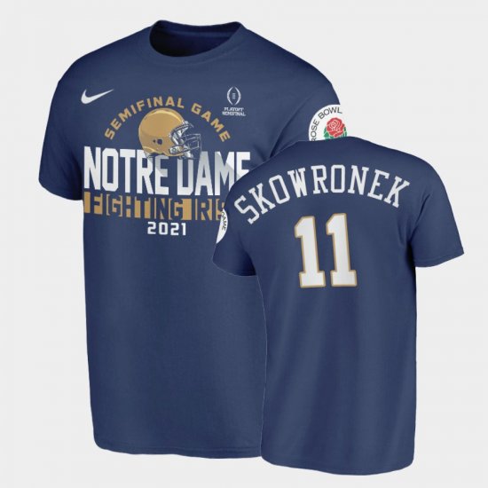 #11 Ben Skowronek 2021 Rose Bowl Fighting Irish Men Blue T-Shirt 172872-144