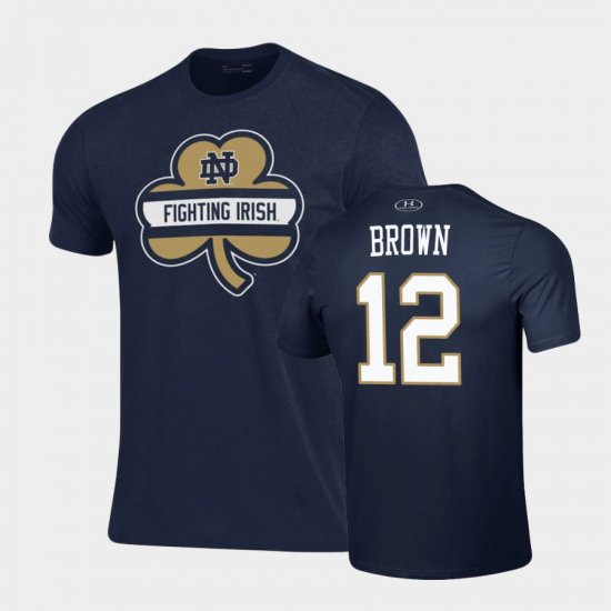 #12 DJ Brown 2021 Shamrock Series Notre Dame Performance Men Navy T-Shirt 613932-493