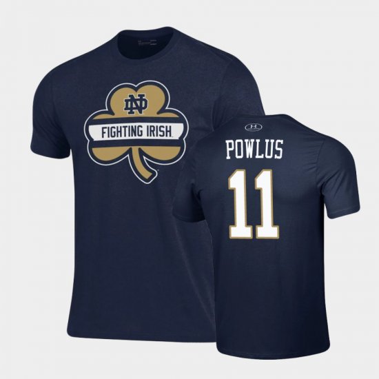 #11 Ron Powlus III 2021 Shamrock Series University of Notre Dame Performance Men Navy T-Shirt 978370-202