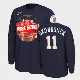 #11 Ben Skowronek 2021 Rose Bowl University of Notre Dame Illustrated Long Sleeve Men's Navy T-Shirt 355139-423