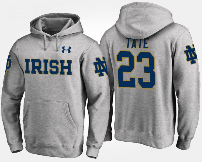 #23 Golden Tate Name and Number Fighting Irish Mens Gray Hoodie 786974-487