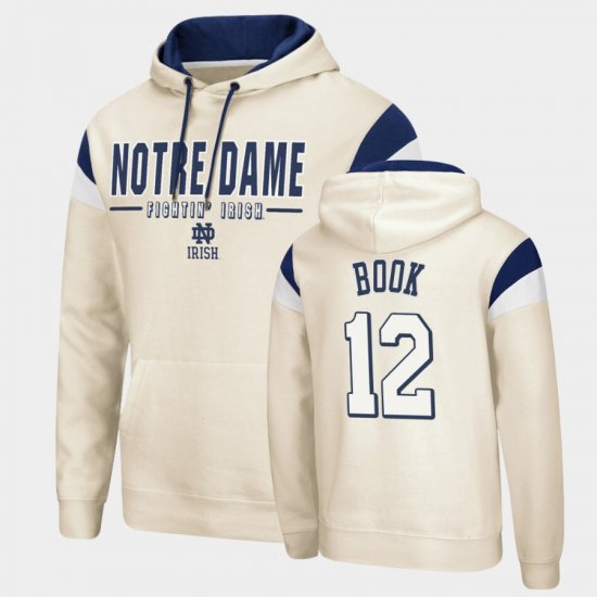 #12 Ian Book Fortress Fighting Irish Pullover Mens Cream Hoodie 236960-326