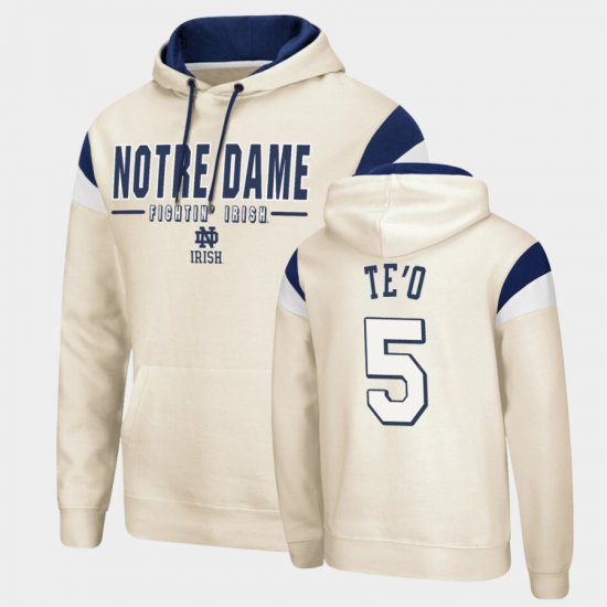 #5 Manti Te\'o Fortress UND Pullover Mens Cream Hoodie 471706-279