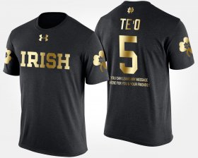 #5 Manti Te'o Gold Limited Irish Short Sleeve With Message Men's Black T-Shirt 861618-664