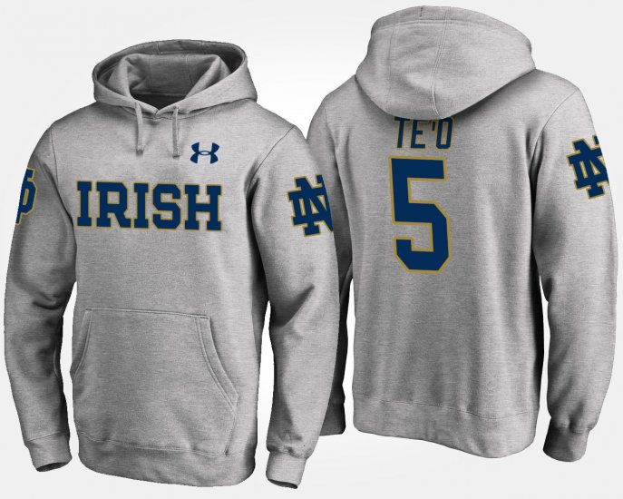#5 Manti Te\'o Name and Number Fighting Irish Men\'s Gray Hoodie 893056-872