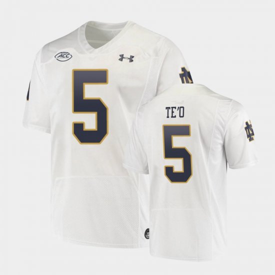 #5 Manti Te\'o Replica Notre Dame Fighting Irish Under Armour College Football Playoff Mens White Jersey 892560-427