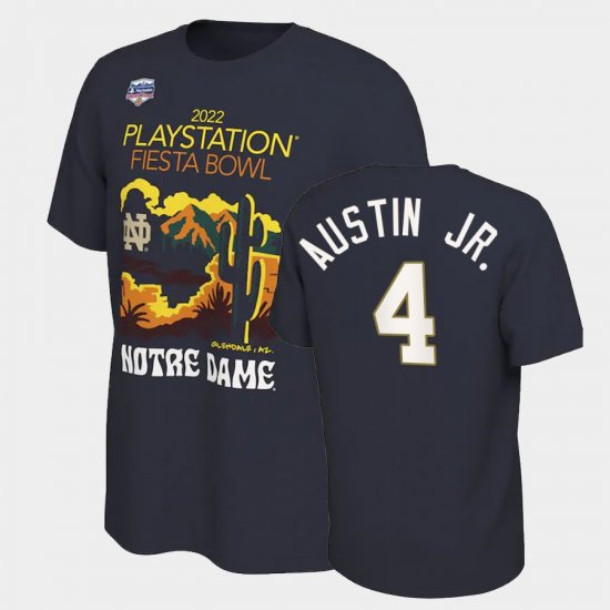 #4 Kevin Austin Jr. College Football Notre Dame 2022 Fiesta Bowl Locker Room Men Navy T-Shirt 544217-832