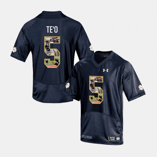#5 Manti Te\'o Player Pictorial UND Men\'s Navy Jersey 464446-350