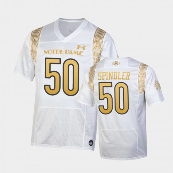 #50 Rocco Spindler 2022 Shamrock Series Notre Dame Fighting Irish Replica Men\'s White Jersey 985480-823
