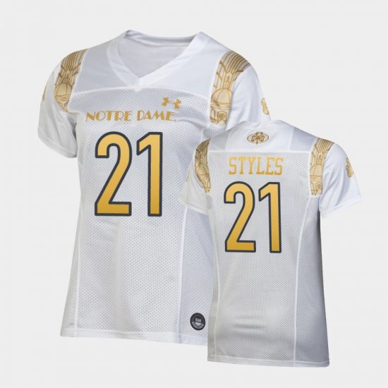 #21 Lorenzo Styles 2022 Shamrock Series Notre Dame Replica Women White Jersey 665061-246