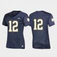 #12 Replica Notre Dame Football Team Under Armour Women's Navy Jersey 130661-915