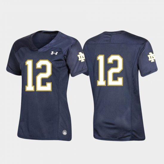 #12 Replica Notre Dame Football Team Under Armour Women\'s Navy Jersey 130661-915