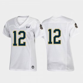 #12 Replica University of Notre Dame Football Team Under Armour Womens White Jersey 431594-179