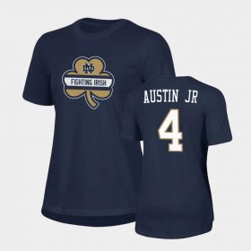 #4 Kevin Austin Jr 2021 Shamrock Series UND Performance Womens Navy T-Shirt 548566-297