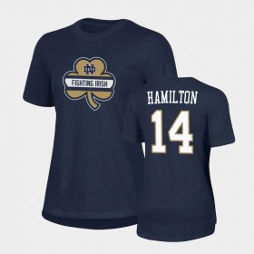#14 Kyle Hamilton 2021 Shamrock Series Notre Dame Performance Women Navy T-Shirt 467904-424