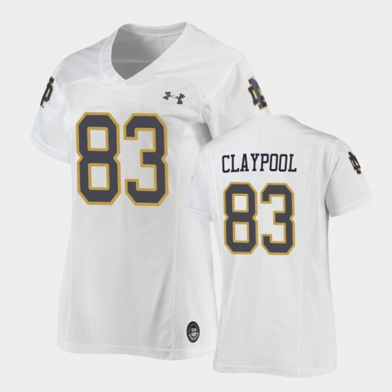 #83 Chase Claypool Replica UND Under Armour Football Women\'s White Jersey 746996-431