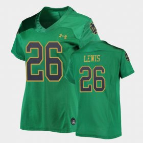 #26 Clarence Lewis Replica Notre Dame Under Armour Football Women's Green Jersey 598936-960