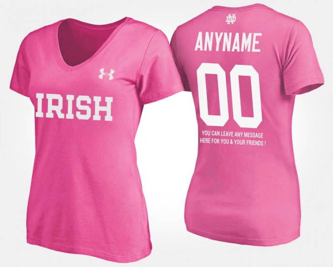 #00 Custom Name and Number Fighting Irish With Message Women\'s Pink T-Shirt 236825-433