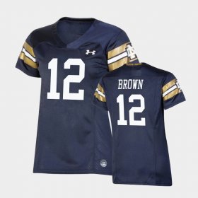 #12 DJ Brown 2021 Shamrock Series UND Replica Game Women's Navy Jersey 899344-207