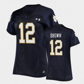 #12 DJ Brown Replica Notre Dame Fighting Irish Under Armour Football Womens Navy Jersey 153393-904