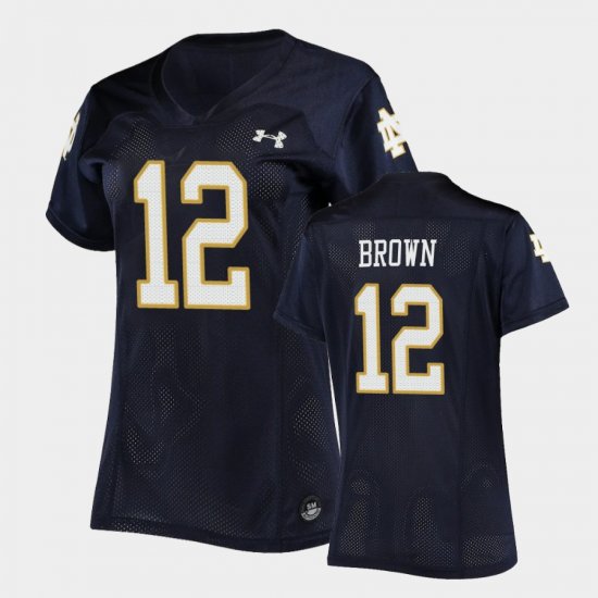 #12 DJ Brown Replica Notre Dame Fighting Irish Under Armour Football Womens Navy Jersey 153393-904