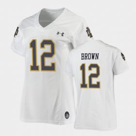 #12 DJ Brown Replica Notre Dame Under Armour Football Women's White Jersey 201022-833