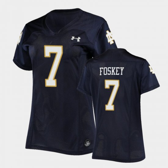 #7 Isaiah Foskey Replica Fighting Irish Under Armour Football Womens Navy Jersey 143272-865