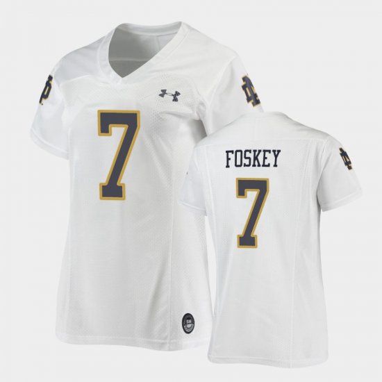 #7 Isaiah Foskey Replica Fighting Irish Under Armour Football Women\'s White Jersey 437429-358