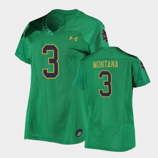 #3 Joe Montana Replica UND Under Armour Football Women Green Jersey 952456-282