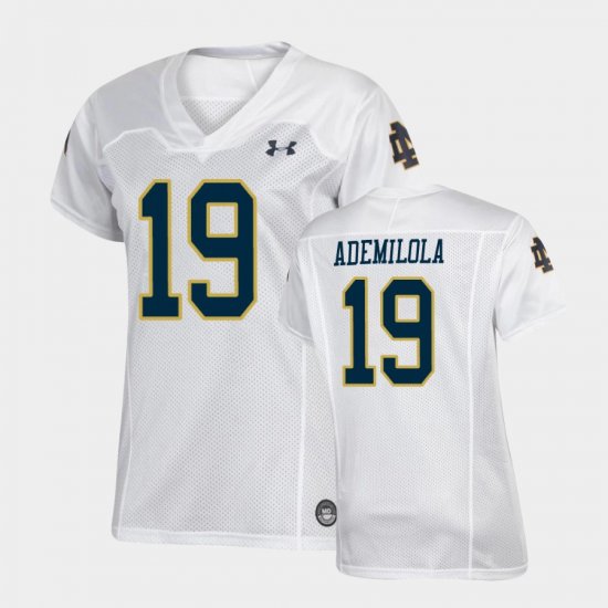 #19 Justin Ademilola Replica Irish Under Armour Football Women\'s White Jersey 394331-229