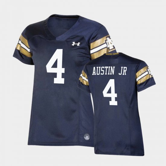 #4 Kevin Austin Jr 2021 Shamrock Series Irish Replica Game Women\'s Navy Jersey 489625-406