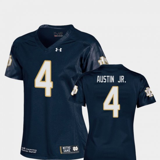 #4 Kevin Austin Jr. College Football Notre Dame Fighting Irish Replica Women Navy Jersey 926907-971