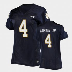 #4 Kevin Austin Jr Replica Notre Dame Under Armour Football Women Navy Jersey 344081-325