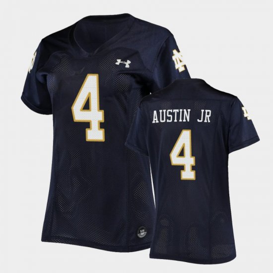 #4 Kevin Austin Jr Replica Notre Dame Under Armour Football Women Navy Jersey 344081-325