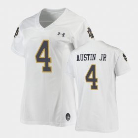 #4 Kevin Austin Jr Replica Fighting Irish Under Armour Football Women White Jersey 967666-589