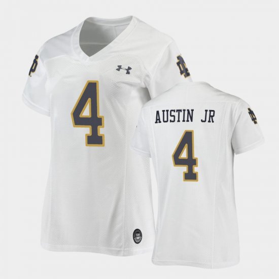 #4 Kevin Austin Jr Replica Fighting Irish Under Armour Football Women White Jersey 967666-589