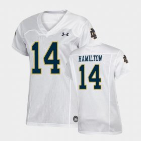 #14 Kyle Hamilton Replica Fighting Irish Under Armour Football Women White Jersey 850031-364