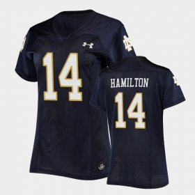 #14 Kyle Hamilton Replica UND Under Armour Football Women's Navy Jersey 943477-689