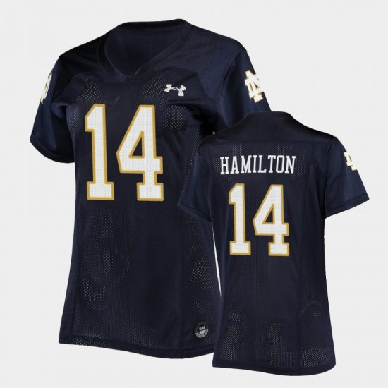 #14 Kyle Hamilton Replica UND Under Armour Football Women\'s Navy Jersey 943477-689