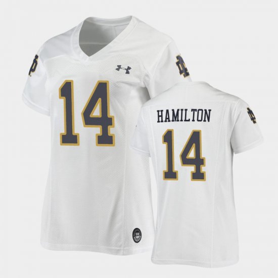 #14 Kyle Hamilton Replica University of Notre Dame Under Armour Football Women White Jersey 143236-384