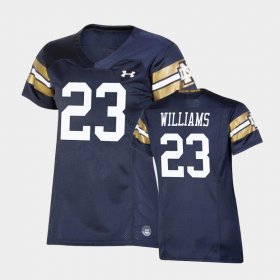 #23 Kyren Williams 2021 Shamrock Series University of Notre Dame Replica Game Women Navy Jersey 621358-307