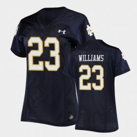 #23 Kyren Williams Replica UND Under Armour Football Women Navy Jersey 861171-285