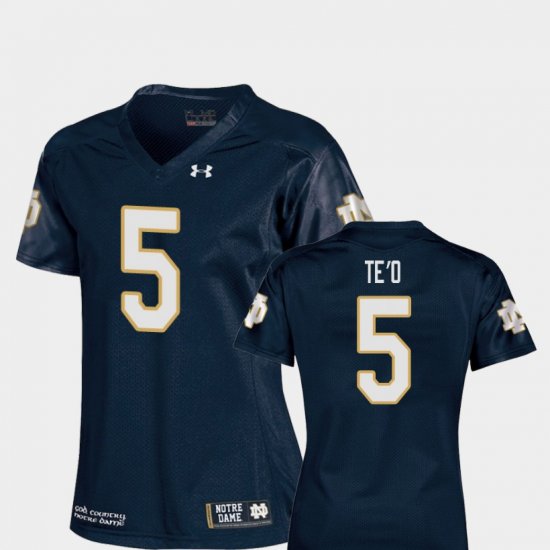 #5 Manti Te\'o College Football Irish Replica Women\'s Navy Jersey 626385-456