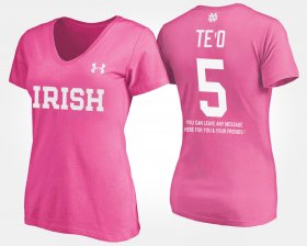 #5 Manti Te'o Name and Number UND With Message Women's Pink T-Shirt 906889-226