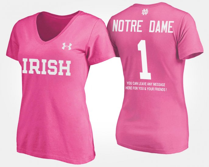 #1 Name and Number UND No.1 Short Sleeve With Message Women Pink T-Shirt 847522-237