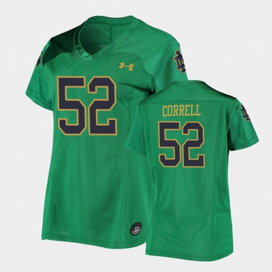 #52 Zeke Correll Replica Irish Under Armour Football Women\'s Green Jersey 807238-196