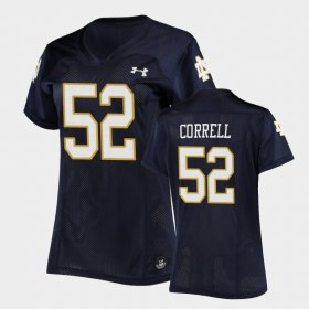 #52 Zeke Correll Replica Notre Dame Under Armour Football Womens Navy Jersey 695299-594