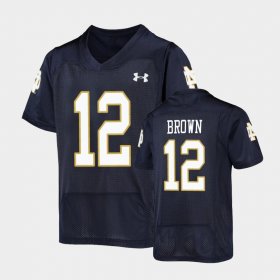 #12 DJ Brown Replica Fighting Irish Under Armour Football Youth Navy Jersey 869273-167