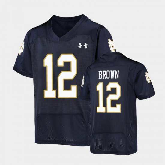 #12 DJ Brown Replica Fighting Irish Under Armour Football Youth Navy Jersey 869273-167